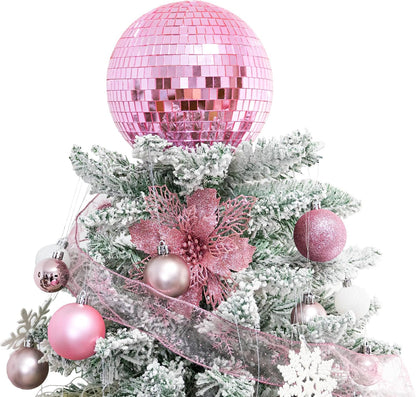 Pink Christmas Tree Topper 8 Inch Mirror Disco Ball Tree Topper