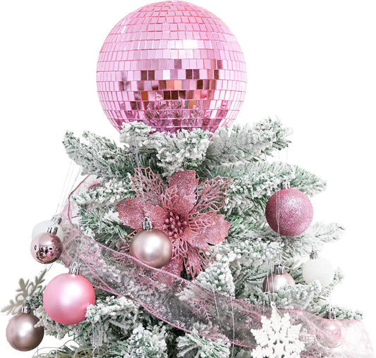 Pink Christmas Tree Topper 8 Inch Mirror Disco Ball Tree Topper