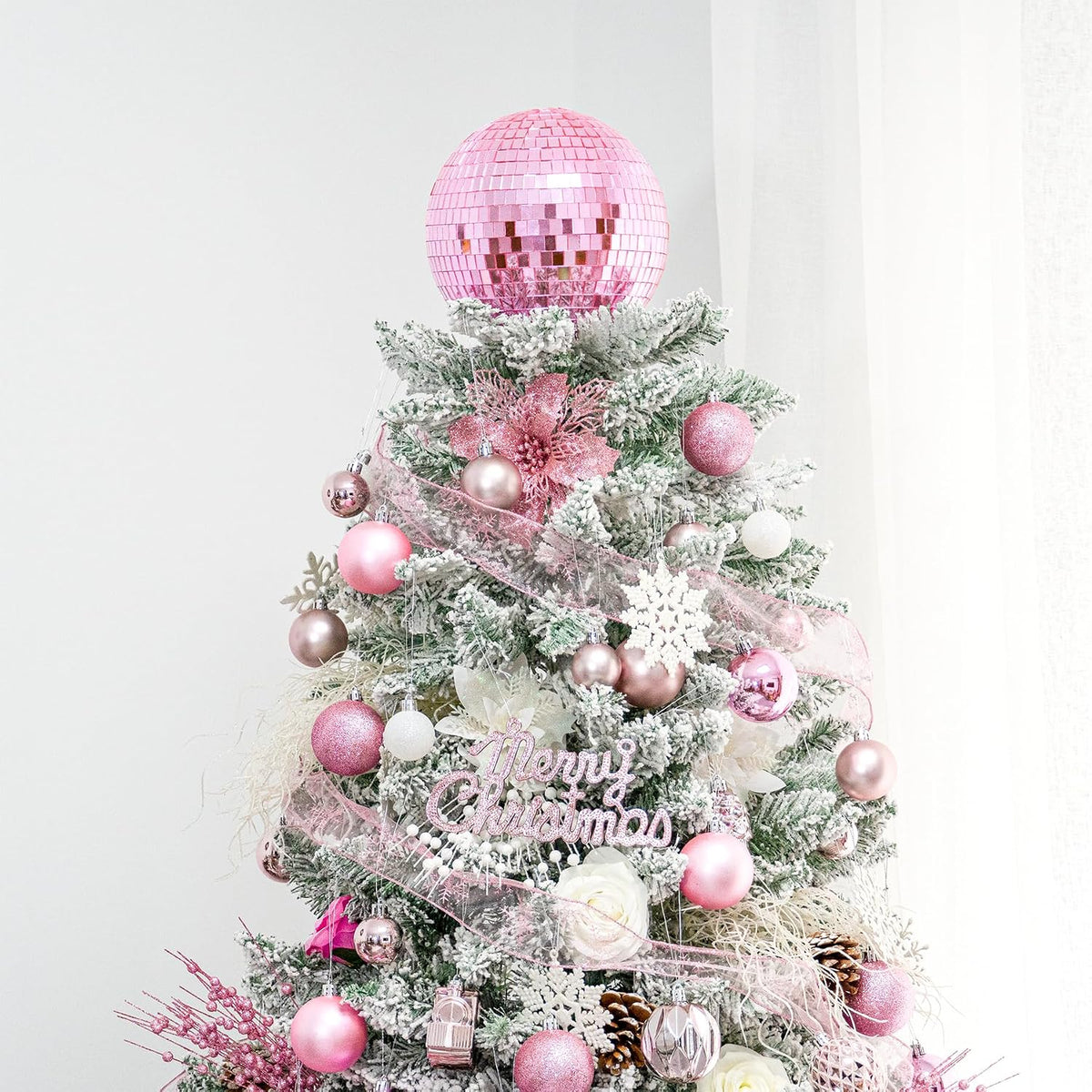 Pink Christmas Tree Topper 8 Inch Mirror Disco Ball Tree Topper