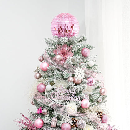 Pink Christmas Tree Topper 8 Inch Mirror Disco Ball Tree Topper