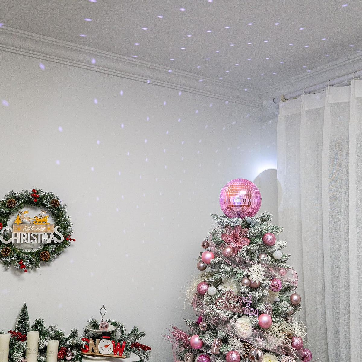 Pink Christmas Tree Topper 8 Inch Mirror Disco Ball Tree Topper