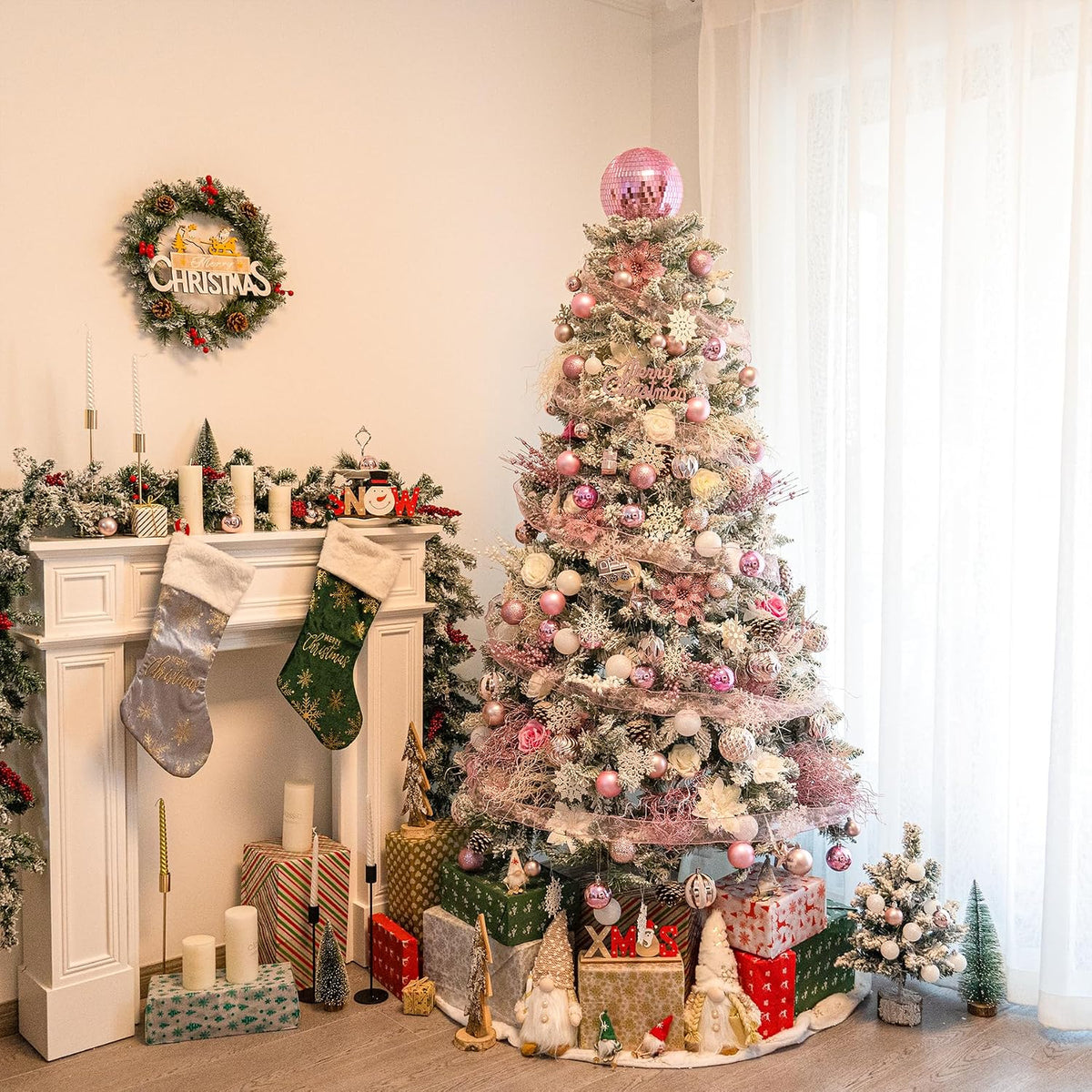 Pink Christmas Tree Topper 8 Inch Mirror Disco Ball Tree Topper