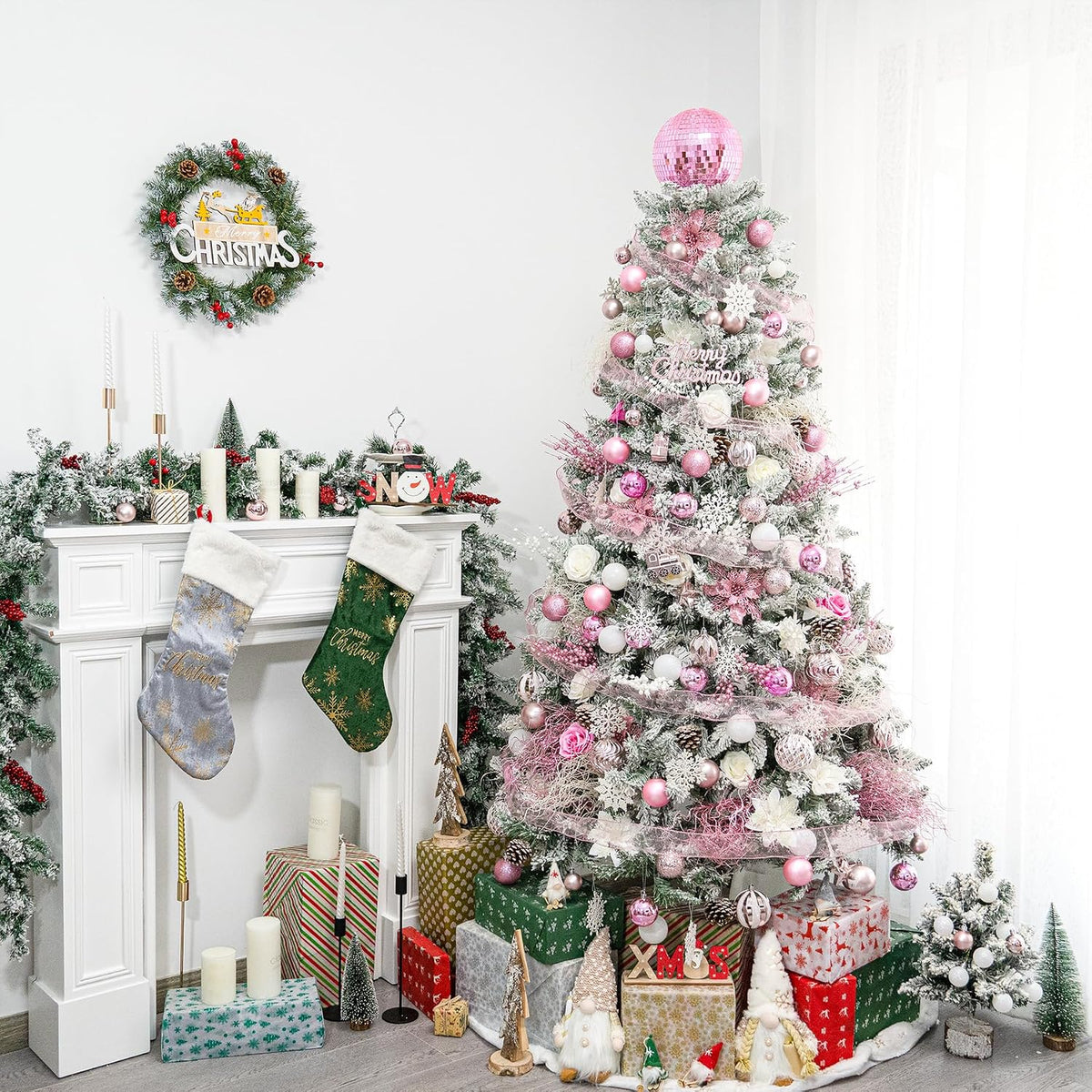 Pink Christmas Tree Topper 8 Inch Mirror Disco Ball Tree Topper