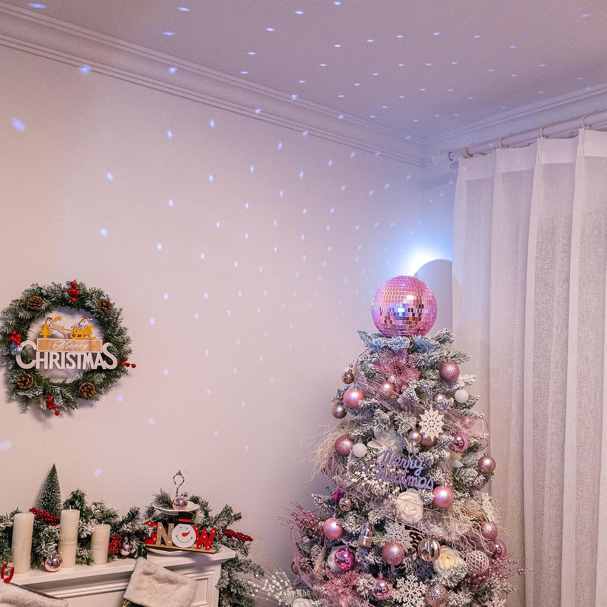Pink Christmas Tree Topper 8 Inch Mirror Disco Ball Tree Topper