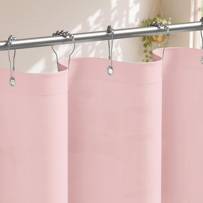 Pink Scalloped Shower Curtain with 12 Metal Hooks, Cute Heavy Duty Washable Curtains for Bathroom Hotel Bathtub, Water Repellent, 72 x 72 Inches