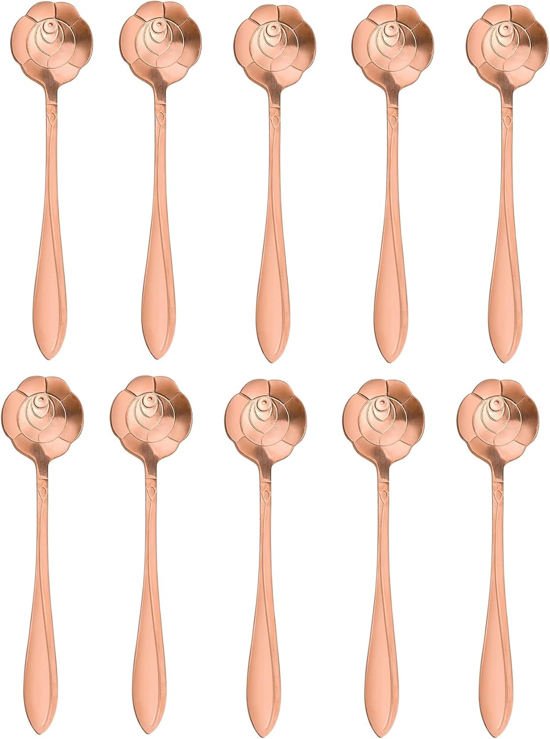20-Piece Stainless Steel Rose Flower Coffee & Dessert Spoon Set - Sugar, Ice Cream, Stirring & Tea Spoon - Rose Gold
