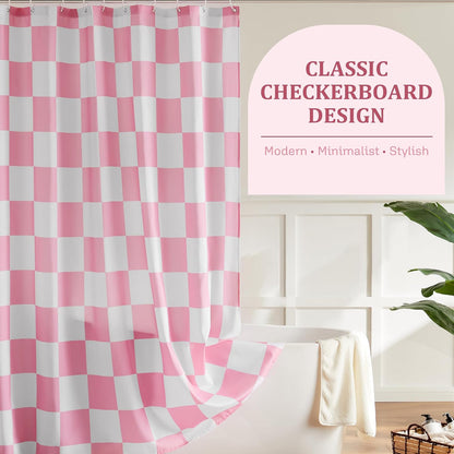 Checkered Shower Curtain, Pink Shower Curtains for Bathroom, Cute Retro Checkboard Shower Curtain Vintage Aesthetic, Washable Fabric Bath Curtain 72''x72''
