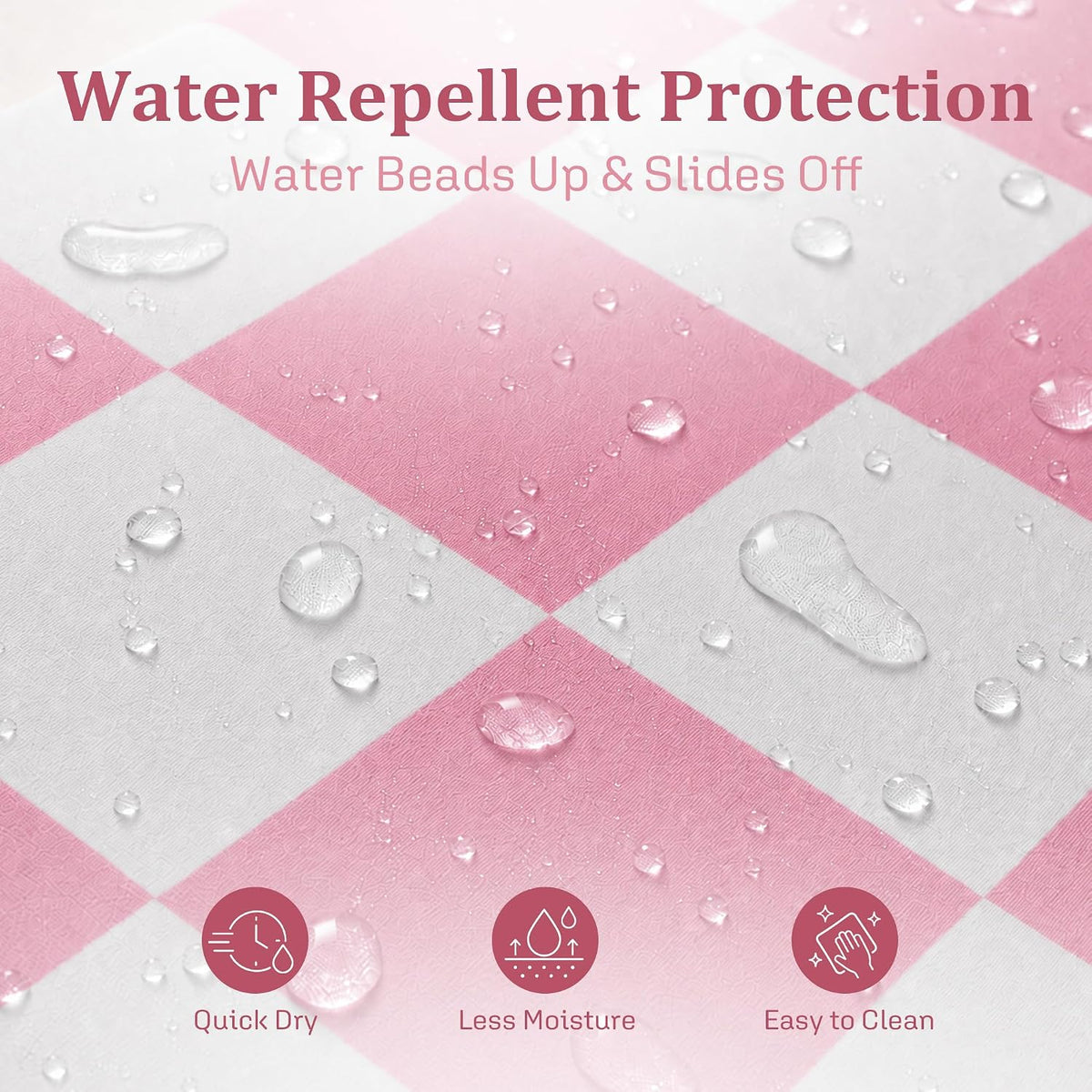 Checkered Shower Curtain, Pink Shower Curtains for Bathroom, Cute Retro Checkboard Shower Curtain Vintage Aesthetic, Washable Fabric Bath Curtain 72''x72''