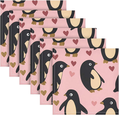 Dinner Napkins Cloth Rustic Penguin Peach Valentines Gold Bistro Kitchen Napkins Cloth Set of 6 20 x 20in