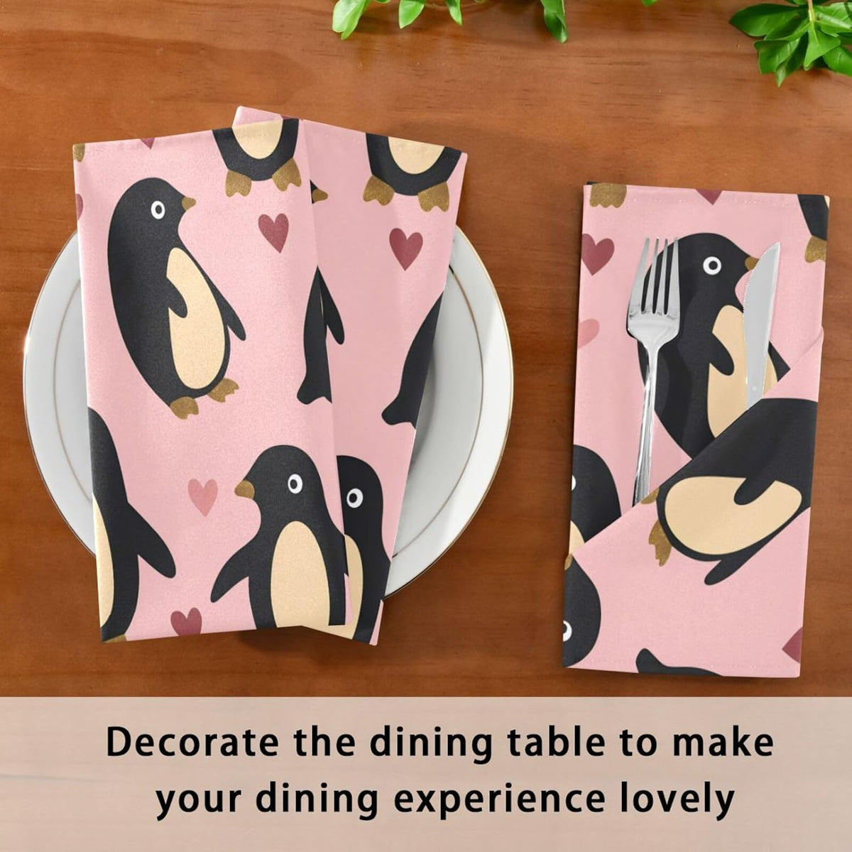 Dinner Napkins Cloth Rustic Penguin Peach Valentines Gold Bistro Kitchen Napkins Cloth Set of 6 20 x 20in