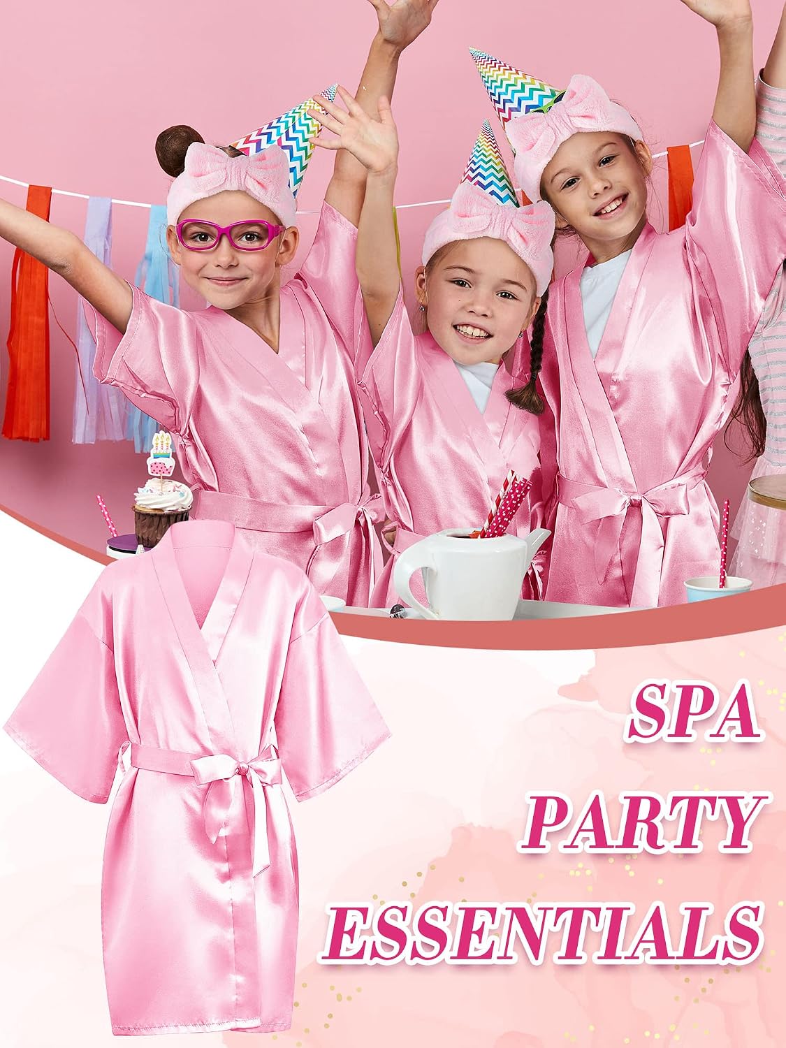 92 Pcs Spa Party Favors for Girls Slumber Party Supplies Kids Satin Robes Sleepover with Gift Bags for Girl Kids Birthday Gifts Total 10 Sets(Pink,12)