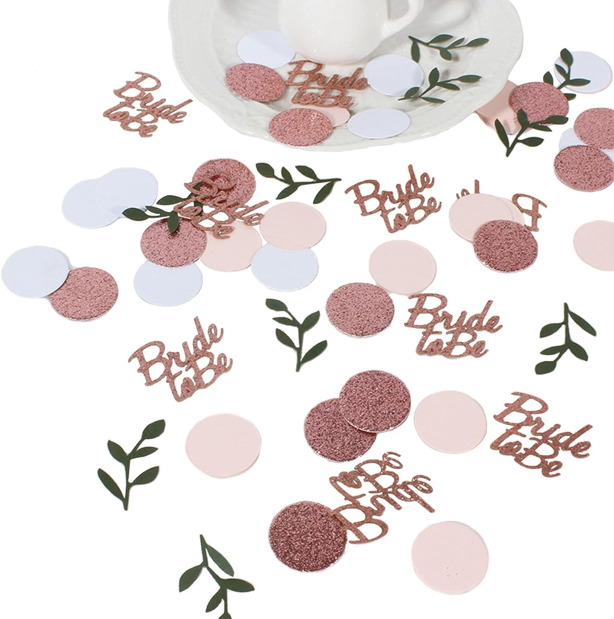 Rose Gold Glitter Wedding Table Confetti, Greenery Eucalyptus Confetti, Bridal Shower Decorations, Bride to Be Wedding Confetti, Wedding Decorations, Engagement Party Table Scatter 200Pcs, 2.1