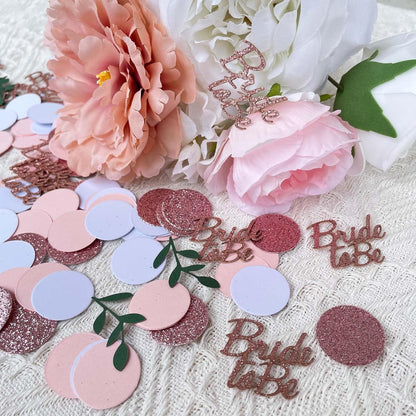 Rose Gold Glitter Wedding Table Confetti, Greenery Eucalyptus Confetti, Bridal Shower Decorations, Bride to Be Wedding Confetti, Wedding Decorations, Engagement Party Table Scatter 200Pcs, 2.1