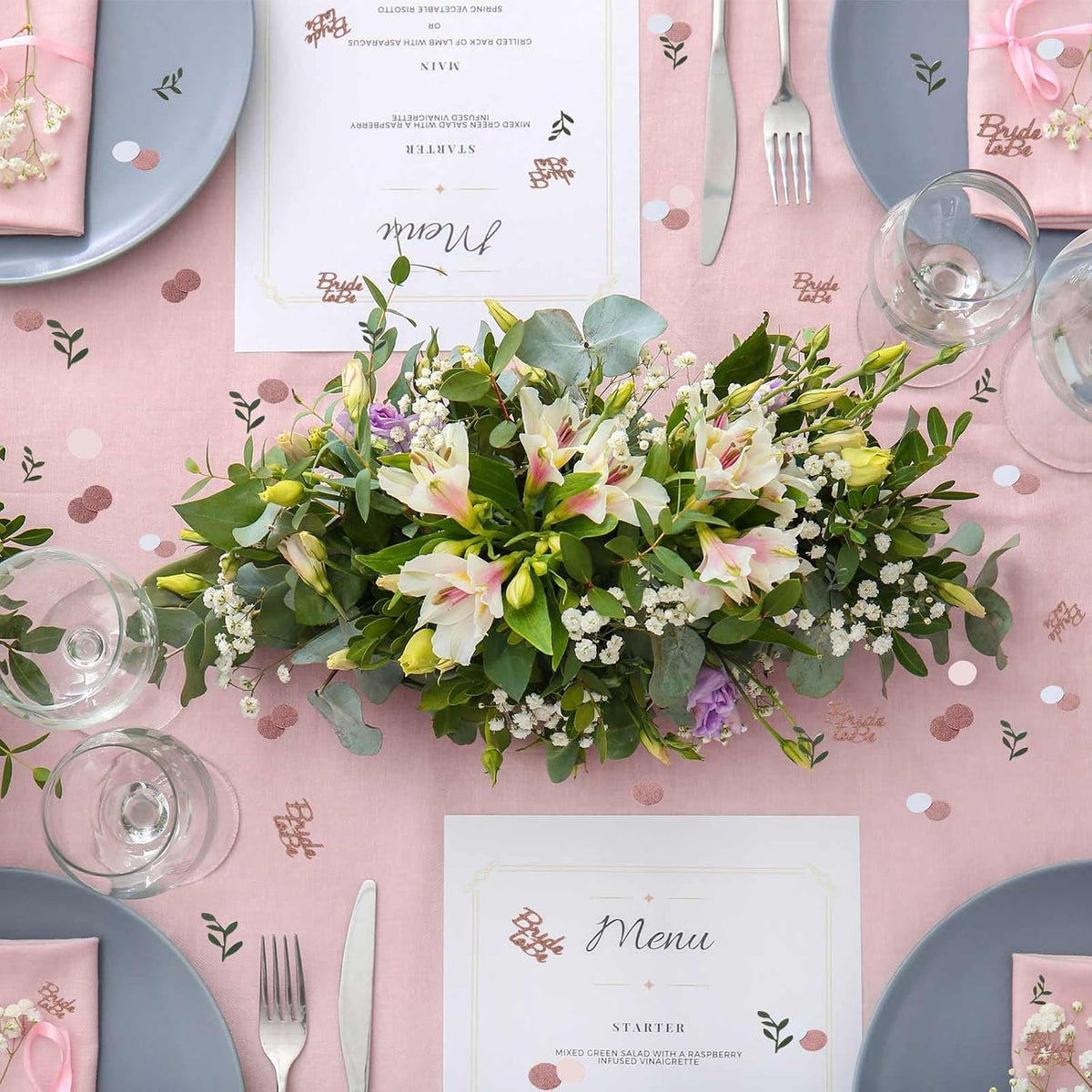 Rose Gold Glitter Wedding Table Confetti, Greenery Eucalyptus Confetti, Bridal Shower Decorations, Bride to Be Wedding Confetti, Wedding Decorations, Engagement Party Table Scatter 200Pcs, 2.1