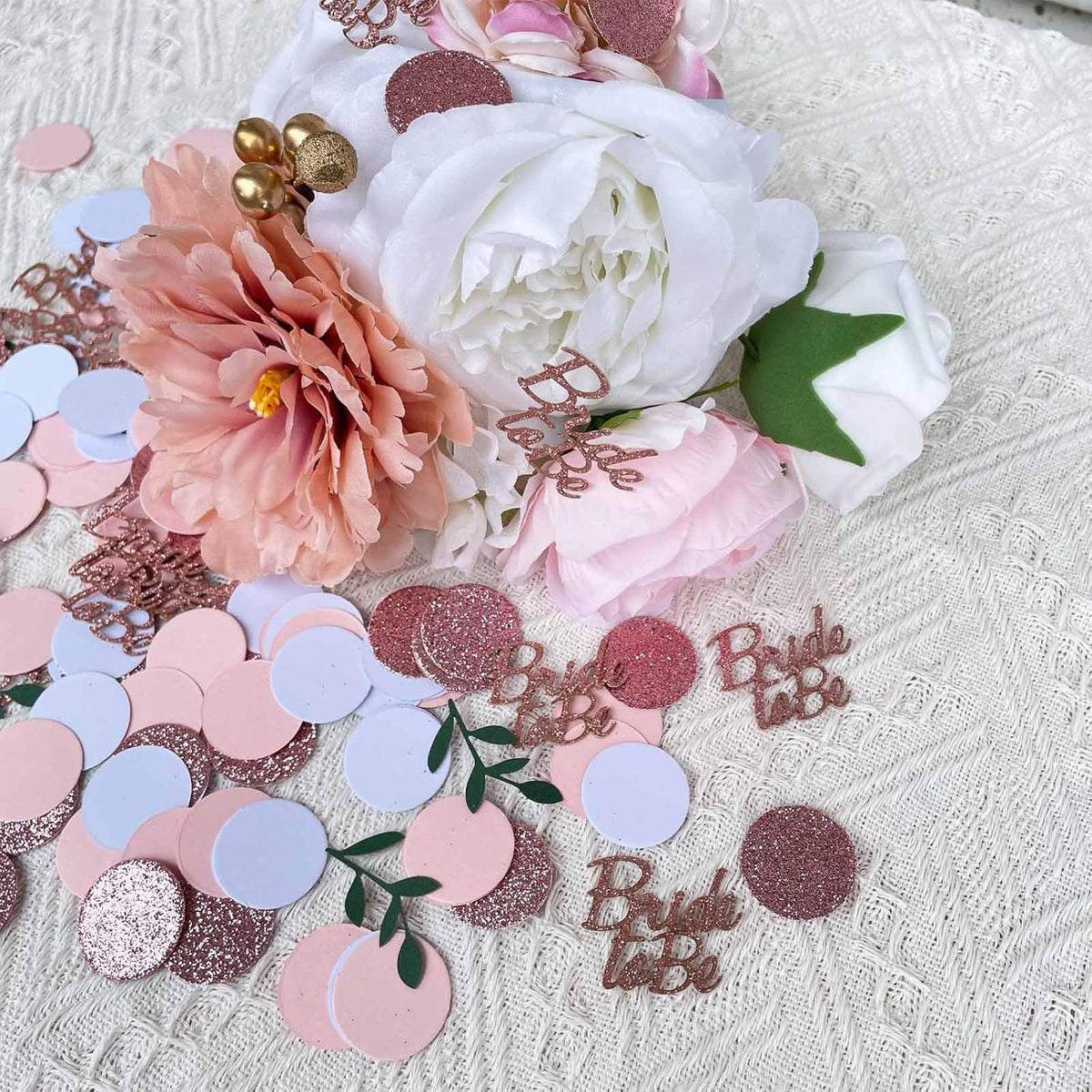 Rose Gold Glitter Wedding Table Confetti, Greenery Eucalyptus Confetti, Bridal Shower Decorations, Bride to Be Wedding Confetti, Wedding Decorations, Engagement Party Table Scatter 200Pcs, 2.1
