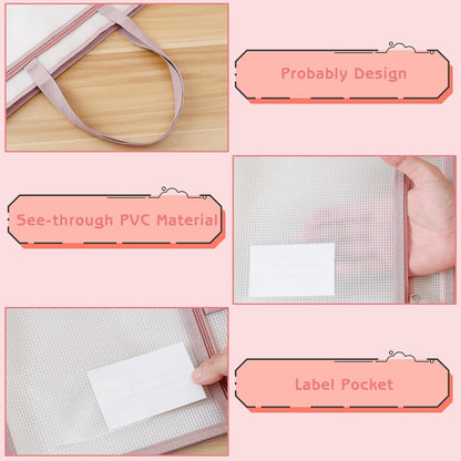 Project Bags for Quilting, A3 Size Portable Sewing Craft Bag with Handle, 17.3 x 13.6 in Waterproof Clear Zipper Pouch Bags for Knitting and Artworks Supplies (Pink)