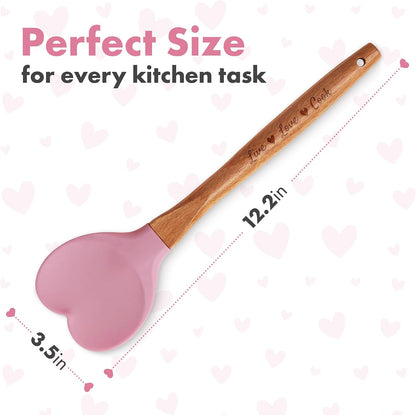 Gorgeous Heart shaped Bamboo Wooden Spoon with an engraved handle and heart shaped base hole for hanging The secret ingredient is Love The perfect addition to a kitchen (Pink Silicone)