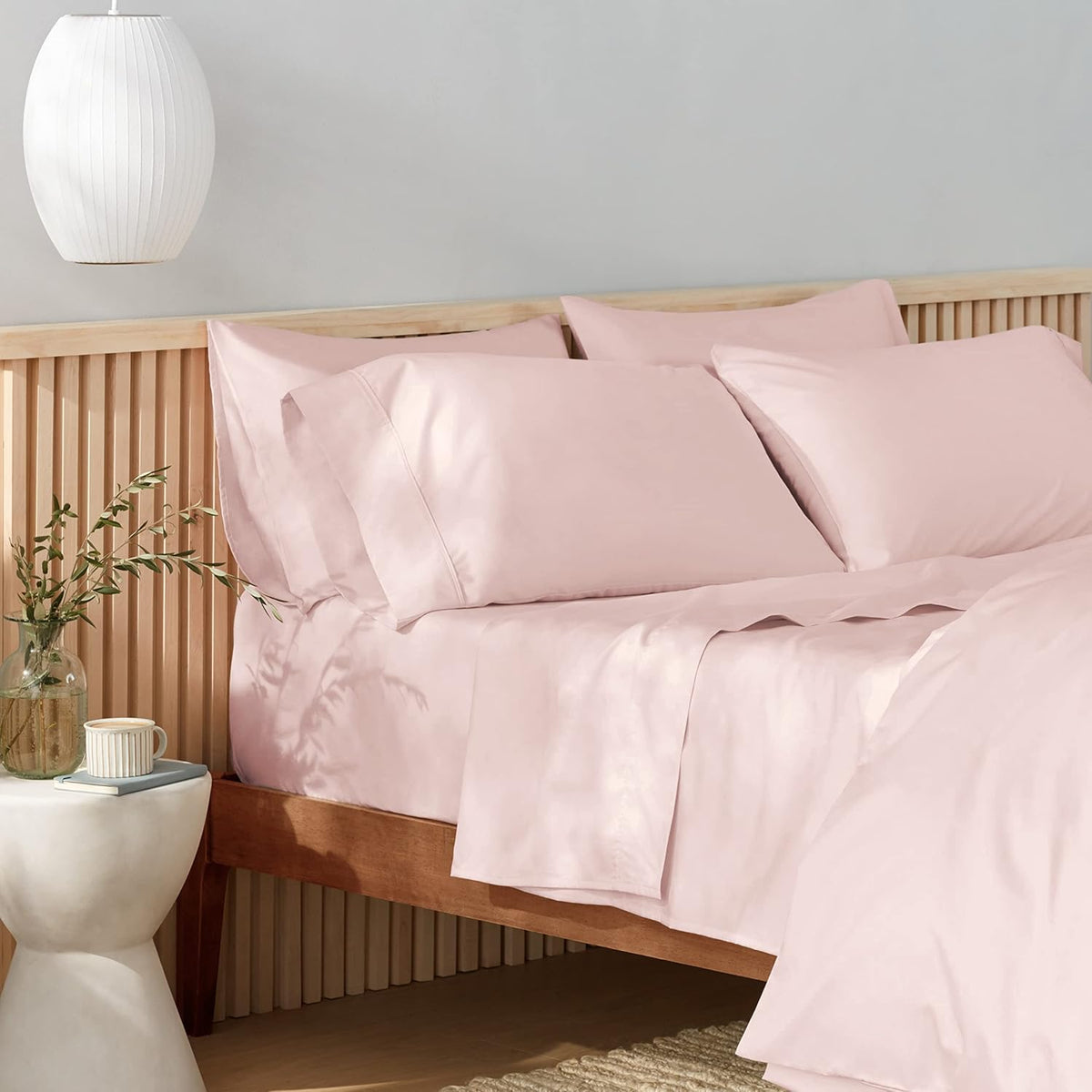 100% Organic Cotton 300 Thread Count Pillowcase Set, Blush, Standard, 2 Pack, 32" x 20"