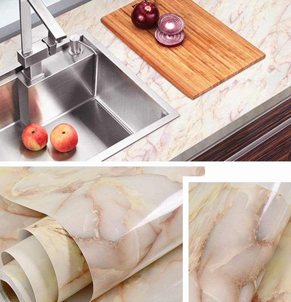 Pink Jade Marble Paper Granite Look Effect Countertops Adhesive Paper Gloss Vinyl Film Wallpaper Self Adhesive Removable 15.8inch by 79inch