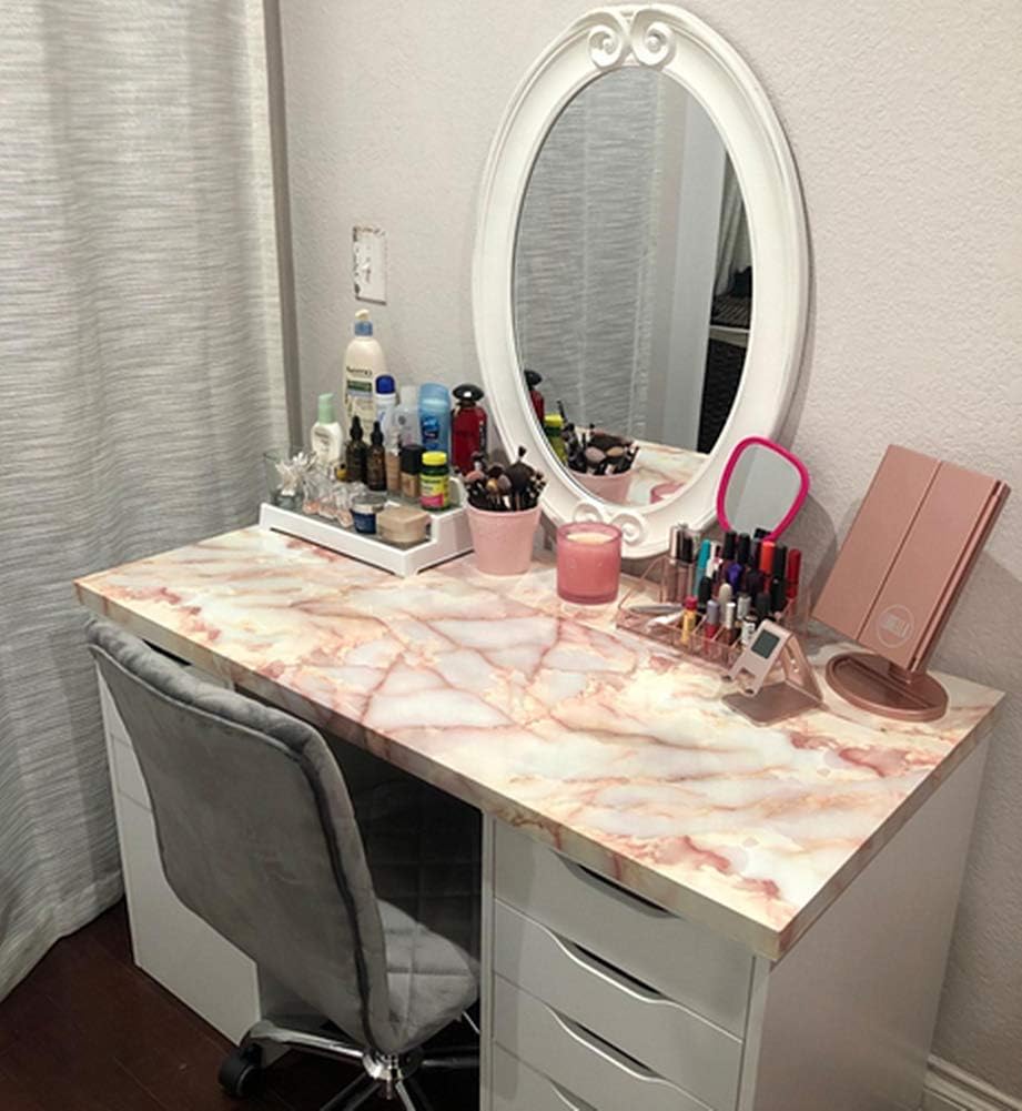 Pink Jade Marble Paper Granite Look Effect Countertops Adhesive Paper Gloss Vinyl Film Wallpaper Self Adhesive Removable 15.8inch by 79inch