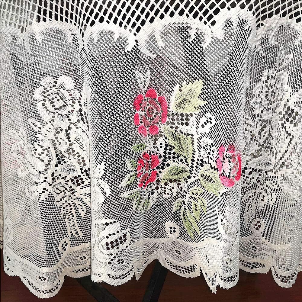 Christmas Lace Round Tablecloth 70 Inch for Kitchen Dining Room Tables, Pink Rose Floral Embroidery Lace Table Cloth Cover for Party Festival Wedding Banquet Baby Shower, Cream