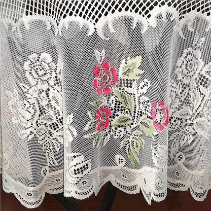Christmas Lace Round Tablecloth 70 Inch for Kitchen Dining Room Tables, Pink Rose Floral Embroidery Lace Table Cloth Cover for Party Festival Wedding Banquet Baby Shower, Cream