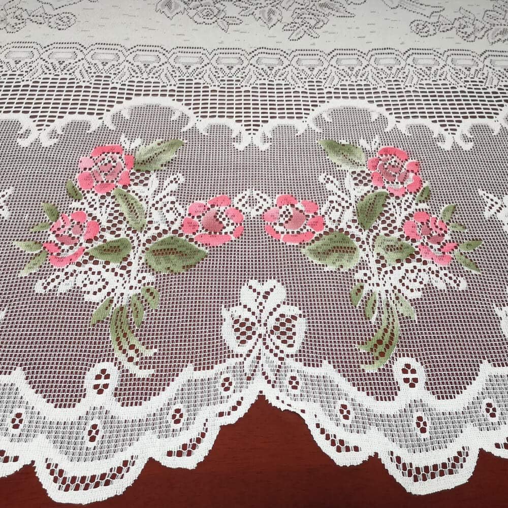 Christmas Lace Round Tablecloth 70 Inch for Kitchen Dining Room Tables, Pink Rose Floral Embroidery Lace Table Cloth Cover for Party Festival Wedding Banquet Baby Shower, Cream
