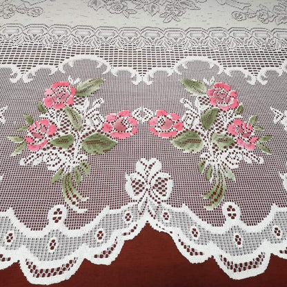 Christmas Lace Round Tablecloth 70 Inch for Kitchen Dining Room Tables, Pink Rose Floral Embroidery Lace Table Cloth Cover for Party Festival Wedding Banquet Baby Shower, Cream