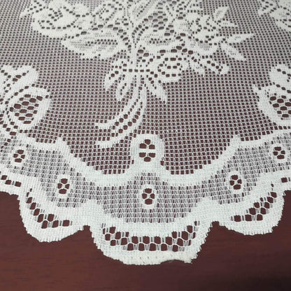 Christmas Lace Round Tablecloth 70 Inch for Kitchen Dining Room Tables, Pink Rose Floral Embroidery Lace Table Cloth Cover for Party Festival Wedding Banquet Baby Shower, Cream
