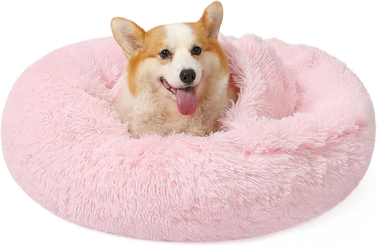 Calming Donut Dog Bed, Hooded Cave with Blanket