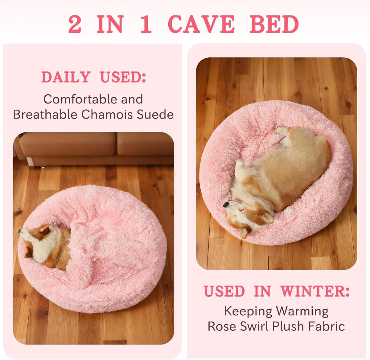 Calming Donut Dog Bed, Hooded Cave with Blanket