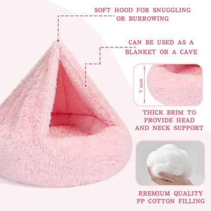 Calming Donut Dog Bed, Hooded Cave with Blanket