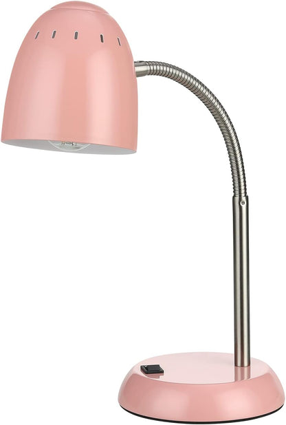 Eye-Caring Table Lamp of Simple Designs Home E26 Led Screw Basic Metal Desk Lamp with Flexible Gooseneck Hose Neck Study Lamp for Bedroom Office Living Room Convenient On/Off Switch(Pink)