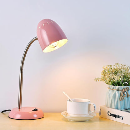 Eye-Caring Table Lamp of Simple Designs Home E26 Led Screw Basic Metal Desk Lamp with Flexible Gooseneck Hose Neck Study Lamp for Bedroom Office Living Room Convenient On/Off Switch(Pink)