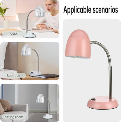 Eye-Caring Table Lamp of Simple Designs Home E26 Led Screw Basic Metal Desk Lamp with Flexible Gooseneck Hose Neck Study Lamp for Bedroom Office Living Room Convenient On/Off Switch(Pink)