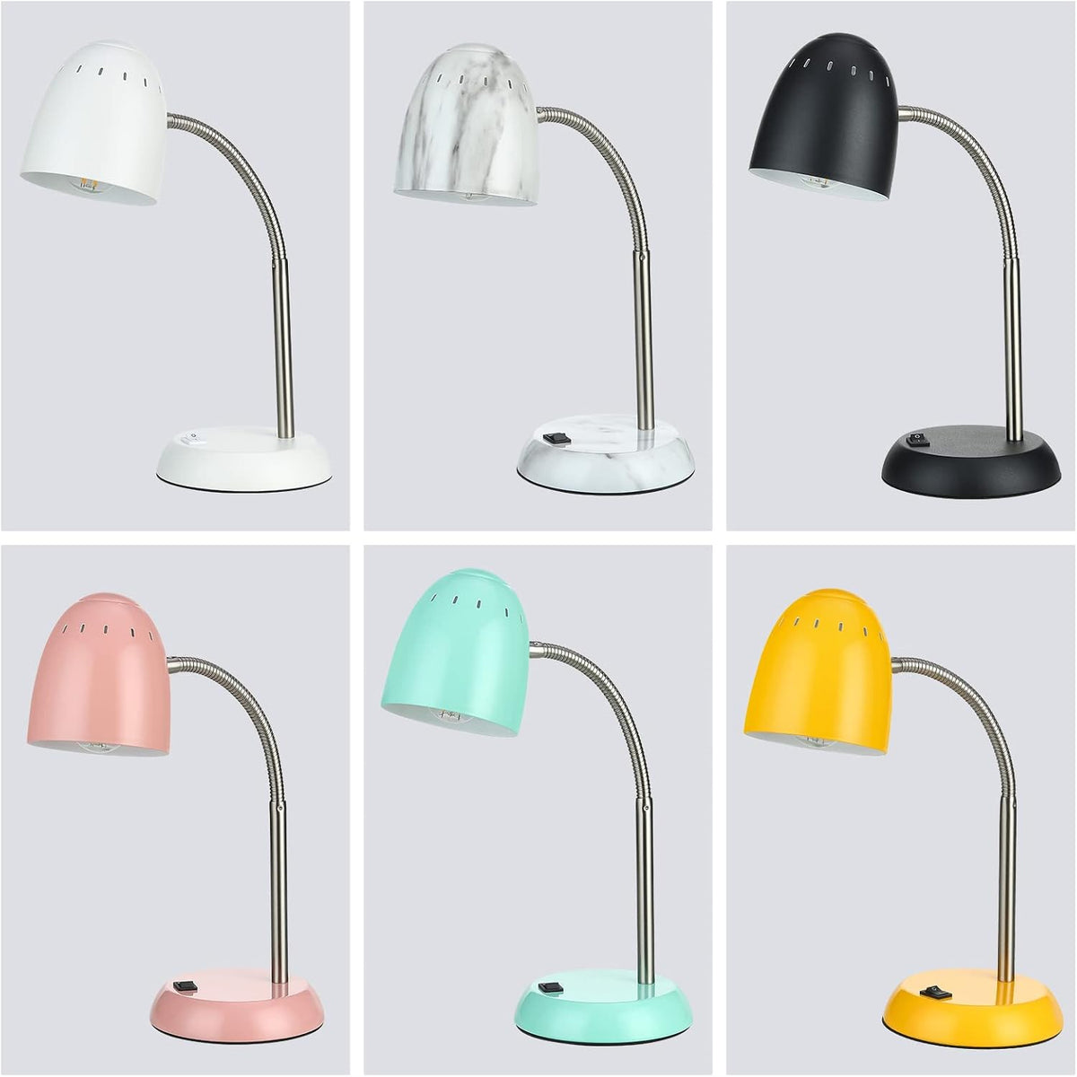 Eye-Caring Table Lamp of Simple Designs Home E26 Led Screw Basic Metal Desk Lamp with Flexible Gooseneck Hose Neck Study Lamp for Bedroom Office Living Room Convenient On/Off Switch(Pink)