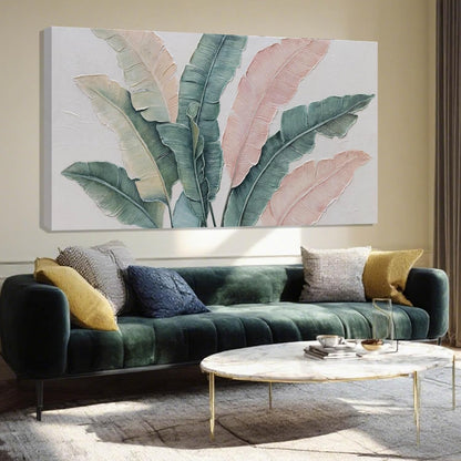 Large Green Flower Wall Decor and Pink Plant Wall Decor | Modern Wall Art for Living Room | Canvas Wall Art for Bedroom | Room Posters 24" x 48"