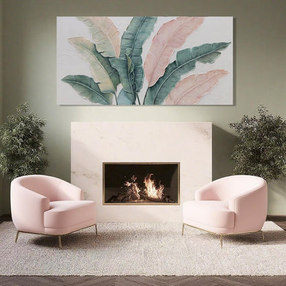 Large Green Flower Wall Decor and Pink Plant Wall Decor | Modern Wall Art for Living Room | Canvas Wall Art for Bedroom | Room Posters 24" x 48"