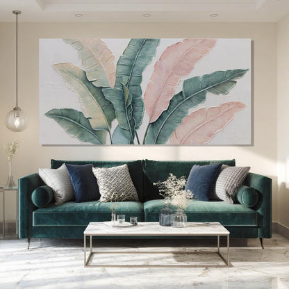 Large Green Flower Wall Decor and Pink Plant Wall Decor | Modern Wall Art for Living Room | Canvas Wall Art for Bedroom | Room Posters 24" x 48"