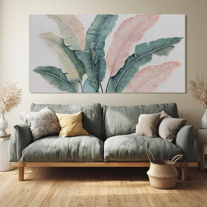 Large Green Flower Wall Decor and Pink Plant Wall Decor | Modern Wall Art for Living Room | Canvas Wall Art for Bedroom | Room Posters 24" x 48"