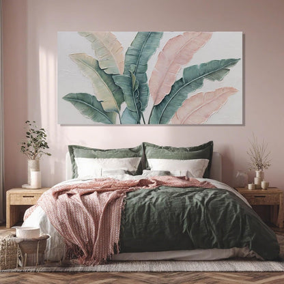 Large Green Flower Wall Decor and Pink Plant Wall Decor | Modern Wall Art for Living Room | Canvas Wall Art for Bedroom | Room Posters 24" x 48"