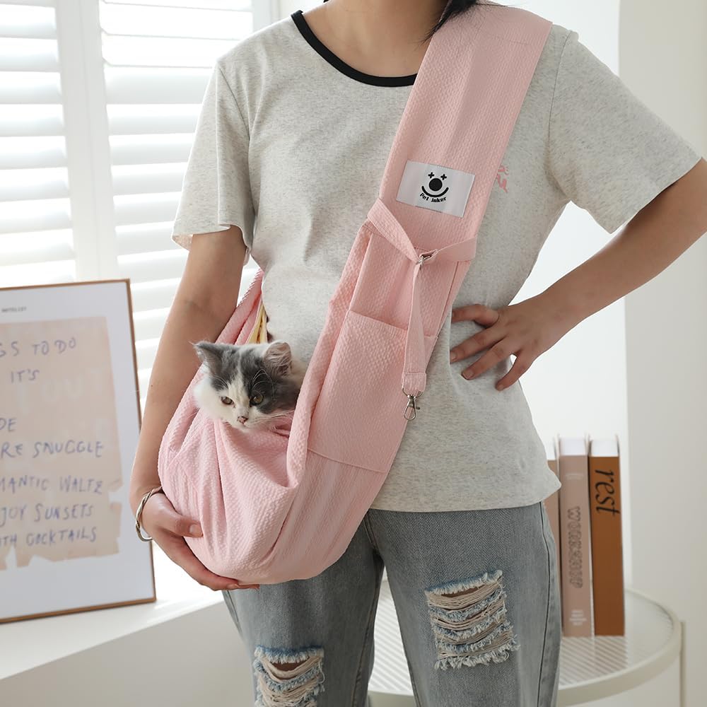 Pet cat Sling Carrier, Cat Travel Bag, Pet Soft Pouch and Tote Design, Shoulder Strap Hands Free Safe-Suitable for Puppy, Small Dogs Cats Outdoor (Pink)