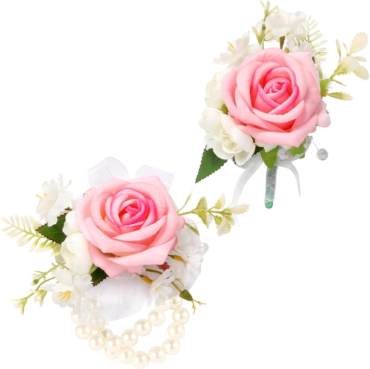 Boutonniere & Wrist Corsage Set for Wedding Prom, Pink Rose