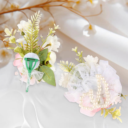Boutonniere & Wrist Corsage Set for Wedding Prom, Pink Rose