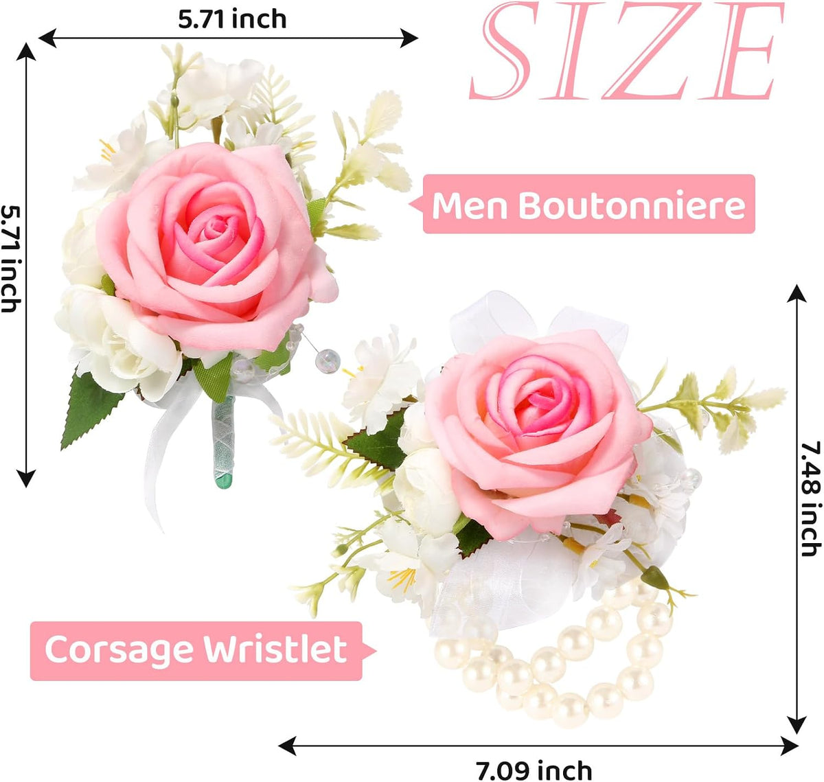 Boutonniere & Wrist Corsage Set for Wedding Prom, Pink Rose