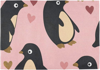Penguin Peach Valentine's Day Gold Decorative placemats and napkins for dining table rustic plate mats accesorios para mesa de comedor set of 6 12x18