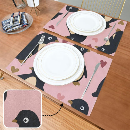 Penguin Peach Valentine's Day Gold Decorative placemats and napkins for dining table rustic plate mats accesorios para mesa de comedor set of 6 12x18