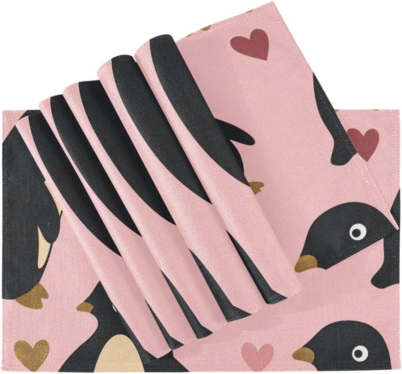 Penguin Peach Valentine's Day Gold Decorative placemats and napkins for dining table rustic plate mats accesorios para mesa de comedor set of 6 12x18