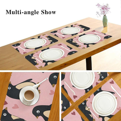 Penguin Peach Valentine's Day Gold Decorative placemats and napkins for dining table rustic plate mats accesorios para mesa de comedor set of 6 12x18