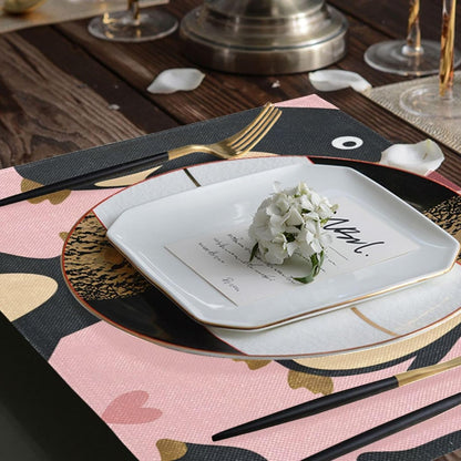 Penguin Peach Valentine's Day Gold Decorative placemats and napkins for dining table rustic plate mats accesorios para mesa de comedor set of 6 12x18
